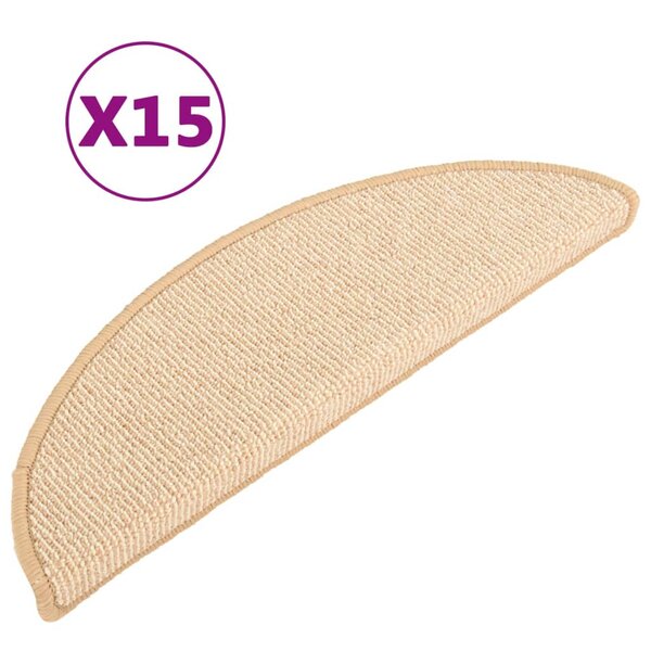 vidaXL Tapis d'escalier 15 pièces 65 x 21 x 4 cm Crème Demi-rond Grand