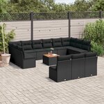 vidaXL Salon de jardin avec coussins 14 Pièces noir résine tressée
