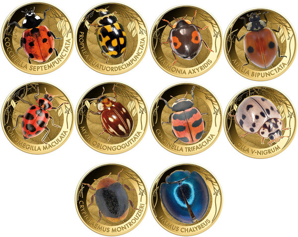 Monnaie WONDER WORLD OF LADYBIRDS Set 10x1/1000 Oz Or 3000 Francs Chad
