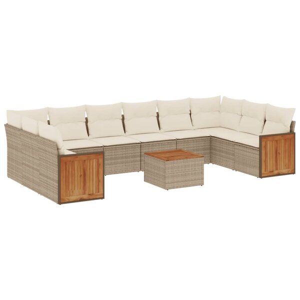 vidaXL Salon de jardin 11 Pièces avec coussins beige résine tressée