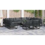 vidaXL Ensemble de canapé de jardin avec coussin 11 Pièces Noir Aluminium