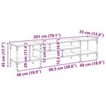 vidaXL Meuble TV Chêne noir 201 x 35 x 45 cm Bois d'ingénierie et fer