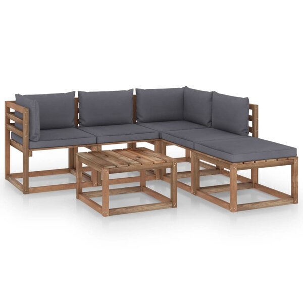 vidaXL Salon palette de jardin 6 Pièces et coussins Bois de pin imprégné