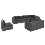 vidaXL Salon de jardin 8 Pièces avec coussins Résine tressée Gris