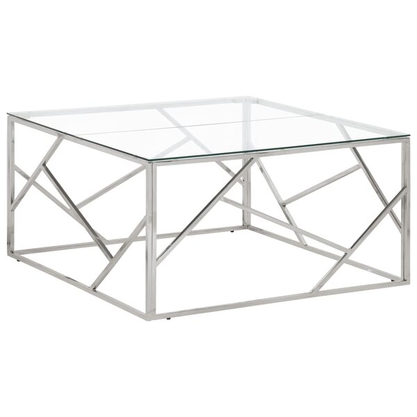 vidaXL Table basse argenté acier inoxydable et verre trempé