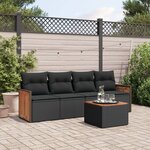 vidaXL Salon de jardin 5 Pièces avec coussins noir résine tressée