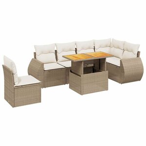 vidaXL Salon de jardin avec coussins 7 Pièces beige résine tressée