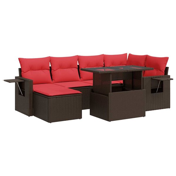 vidaXL Salon de jardin avec coussins 7Pièces marron résine tressée acacia