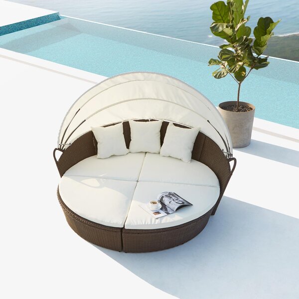 Cocoon : salon de jardin modulable 6/8 personnes en résine tressée marron/blanc