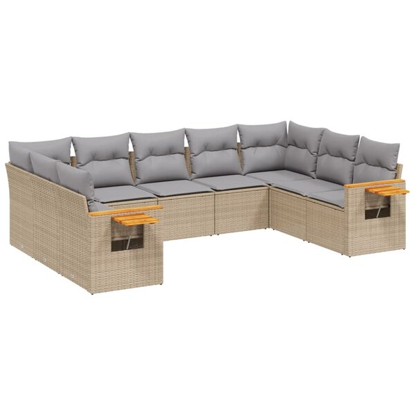 vidaXL Salon de jardin avec coussins 9 Pièces beige résine tressée