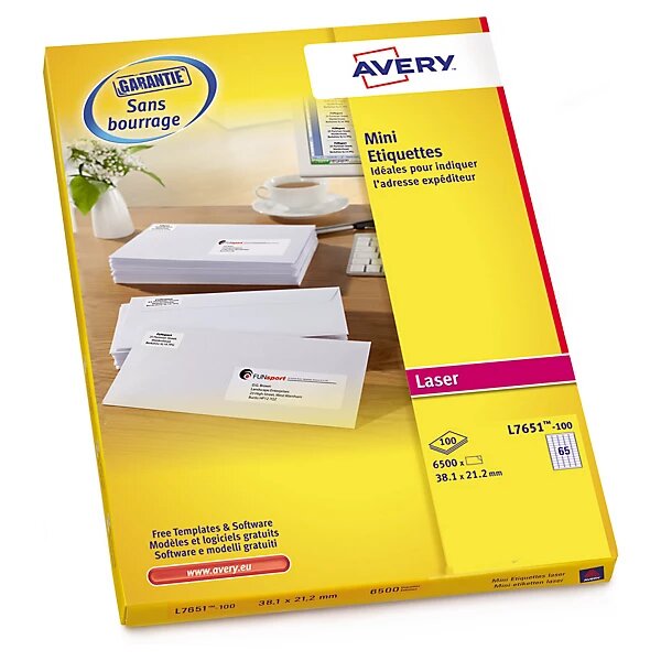 Étiquette adressage expédition avery 63 5x46 6 mm (lot de 1800)