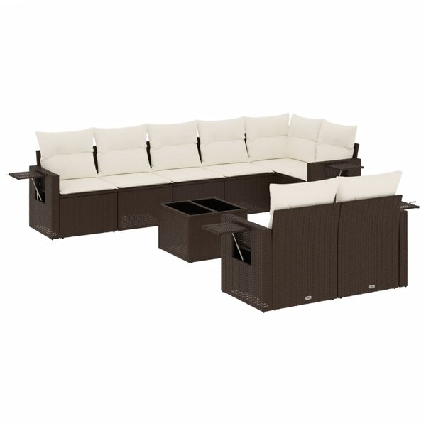 vidaXL Salon de jardin avec coussins 9 Pièces marron résine tressée