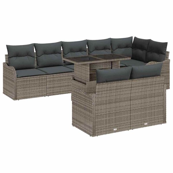 vidaXL Ensemble de canapé de jardin 9 Pièces Gris Poly Rattan