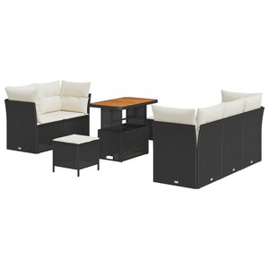 vidaXL Ensemble de jardin 8 pièces avec coussins en polyrotin noir et acacia.