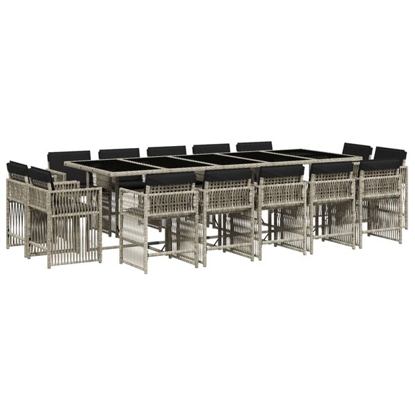 vidaXL Ensemble à manger de jardin et coussins 15 Pièces gris clair rotin