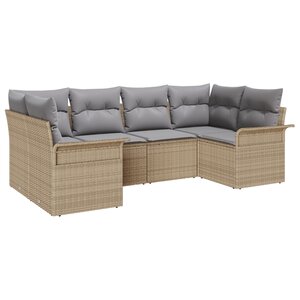 Ensemble de canapé de jardin 6 pièces avec coussins beiges en rattan poly