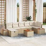 vidaXL Ensemble de Canapé de Jardin 8 Pièces avec Coussins Beige Poly Rattan
