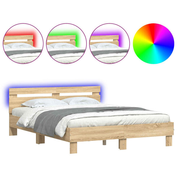 vidaXL Cadre de lit avec LED sans matelas chêne sonoma 140x190 cm