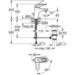 GROHE Mitigeur lavabo monocommande Eurostyle 23374003 - Bec fixe - Limiteur de température - Economie d'eau - Chrome - Taille S