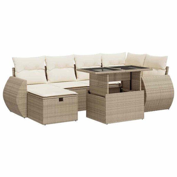 vidaXL Salon de jardin avec coussins 7 Pièces beige résine tressée