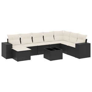 vidaXL Salon de jardin 9 Pièces avec coussins noir résine tressée