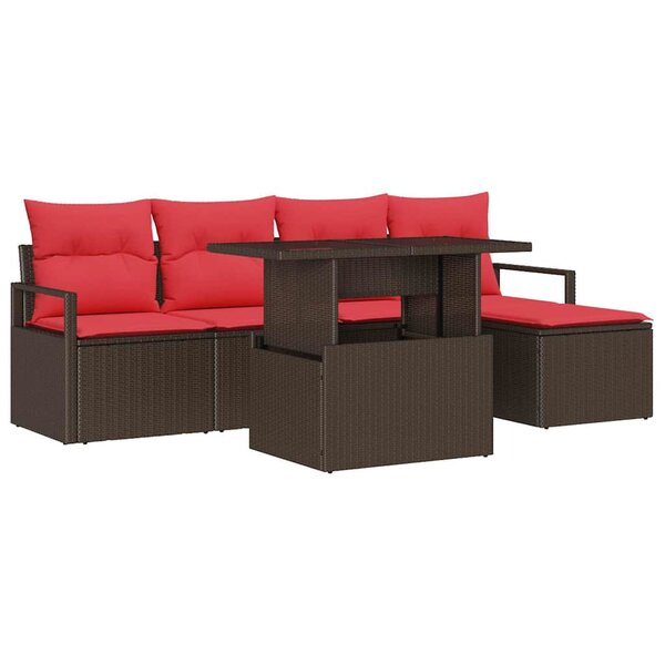 vidaXL Ensemble de canapé de jardin 6 Pièces Marron Poly rotin
