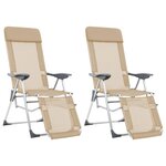 vidaXL Chaises de camping pliables 2Pièces et repose-pied Crème Aluminium