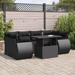 vidaXL Salon de jardin 7 Pièces avec coussins noir résine tressée