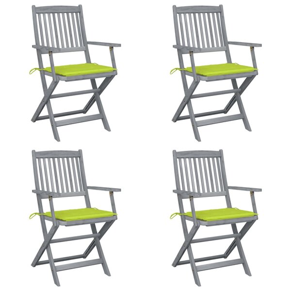 vidaXL Chaises pliables d'extérieur lot de 4 et coussins Bois d'acacia