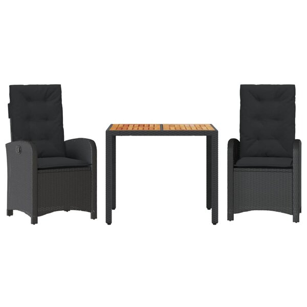 vidaXL Ensemble à manger de jardin avec coussins 3 Pièces Noir