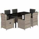 vidaXL Ensemble à manger de jardin et coussins 7 Pièces gris clair rotin
