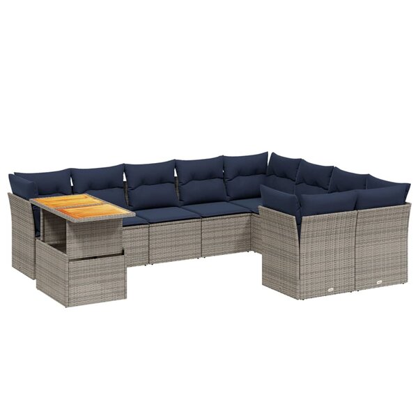 vidaXL Salon de jardin 10 Pièces avec coussins gris résine tressée