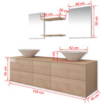 vidaXL Mobilier de salle de bain avec lavabo 7 Pièces Beige