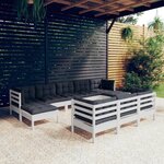 vidaXL Salon de jardin 10 Pièces avec coussins blanc bois de pin massif