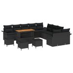 vidaXL Coffret de canapés de jardin 14 pièces avec des coussins noirs en rotin poly et acacia