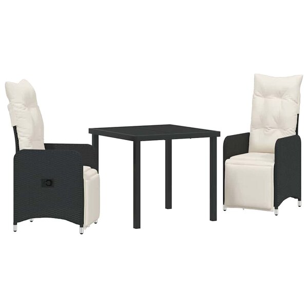 vidaXL Ensemble de salle à manger pour jardin 3 Pièces Noir Poly rotin