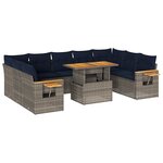 vidaXL Salon de jardin avec coussins 10 Pièces gris résine tressée acacia