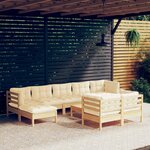 vidaXL Salon de jardin 10 Pièces avec coussins crème bois de pin massif