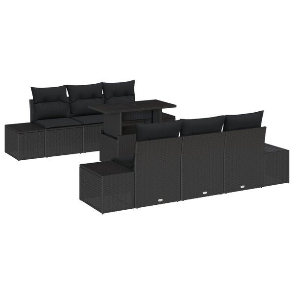 vidaXL Ensemble de Canapé de Jardin 7 Pièces avec Coussins en Poly Rattan Noir