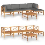 vidaXL Salon de jardin 6 Pièces avec coussins gris Bois de teck solide