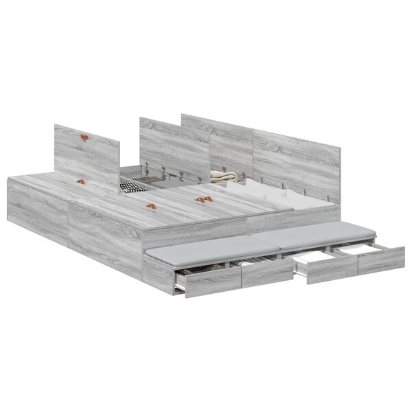 vidaXL Cadre de lit de rangement Gris Sonoma 150x200 cm