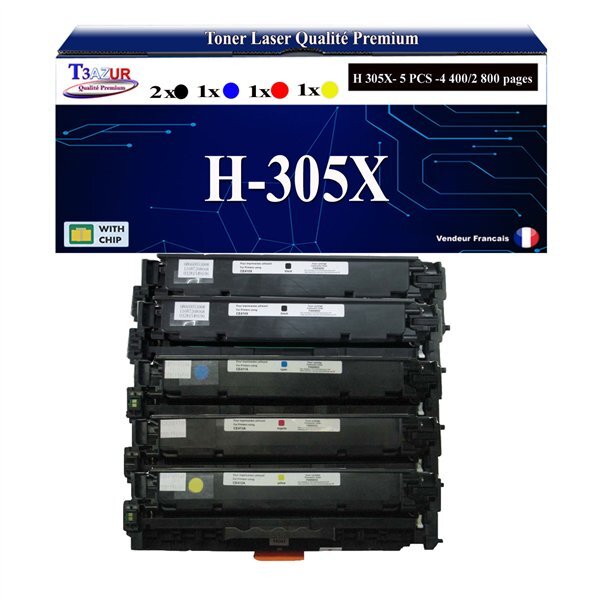 T3AZUR -5x Toners compatibles avec CE410X CE411A CE412A CE413A 305X pour HP Laserjet Pro 400 color M451DN M451DW M451NW M475DN M475DW