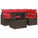 vidaXL Ensemble de canapé de jardin 5 Pièces Marron et rouge polyrotin