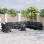 vidaXL Ensemble de canapé de jardin avec coussin 11 Pièces Noir Aluminium