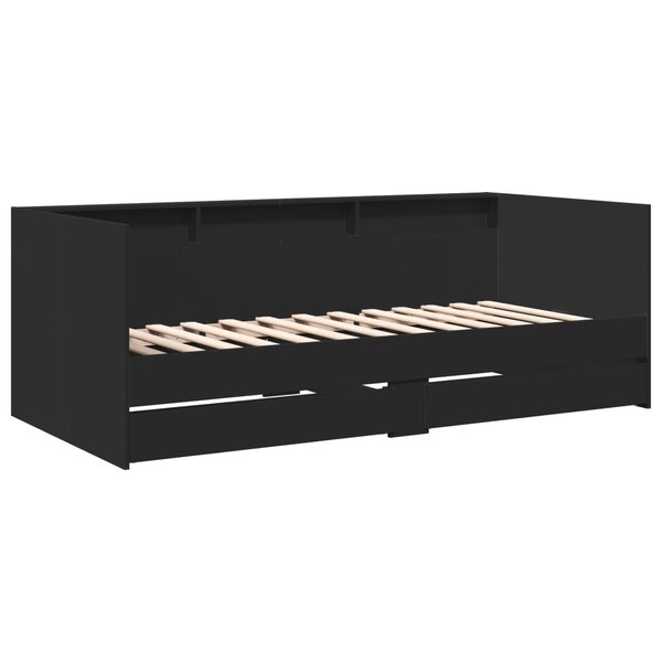 vidaXL Lit de jour avec tiroirs noir 90x190 cm bois d'ingénierie