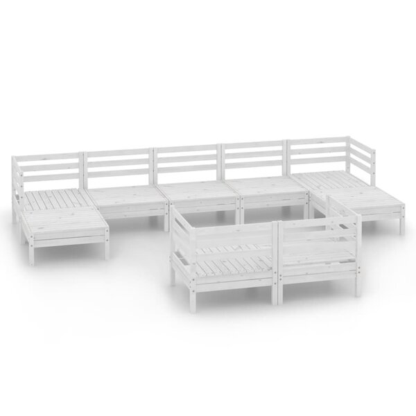 vidaXL Salon de jardin 9 Pièces Blanc Bois de pin massif