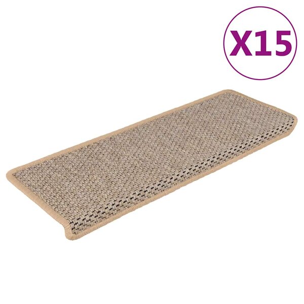 vidaXL Tapis d'escalier autocollants 15 Pièces 65x21x4 cm Beige clair
