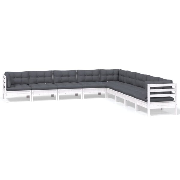 vidaXL Salon de jardin 9 Pièces avec coussins blanc bois de pin massif