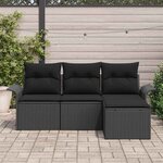vidaXL Ensemble de Canapés avec coussin 4 Pièces Noir polyrotin