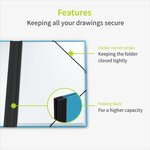 ACROPAQ Carton à dessin A2- 52 x 72 cm  XXL Grand  Avec fermeture élastique  Dos extensible pour plus d'espace- Turquoise